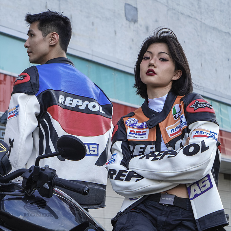 Duhan製モーターサイクルライディングスーツ、レプリカストリートモーターサイクルスーツ、レザージャケット、オールシーズン通勤用、男女兼用転倒防止レーシングスーツセット