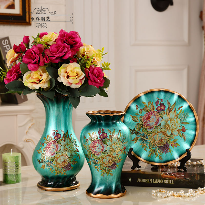 New European vase set ornaments luxury living room TV cabinet porch artificial flower vase antique frame flower insert