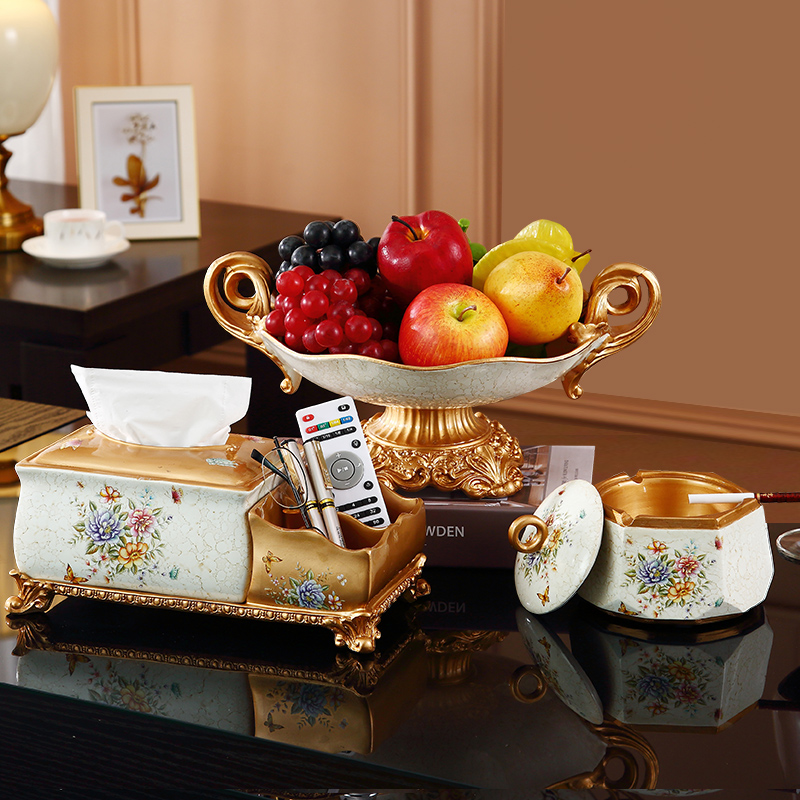European-style Fruit Pan Living Room Home Multifunction Big Horn Dry Fruit Tray Three Sets American Home Tea Table Decorative Hem