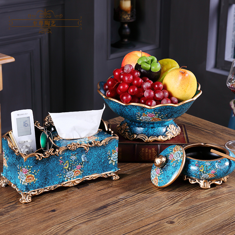 Eurostyle ceramic fruit tray Three sets of creative living room Home tea table Tabletop Dried Fruits Fruit Tray Suit Retro Swing