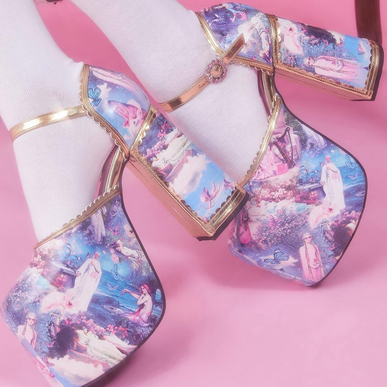 (Domestic spot) sugar thrillz palace Lolita waterproof platform word with gold edge high-heeled sandals