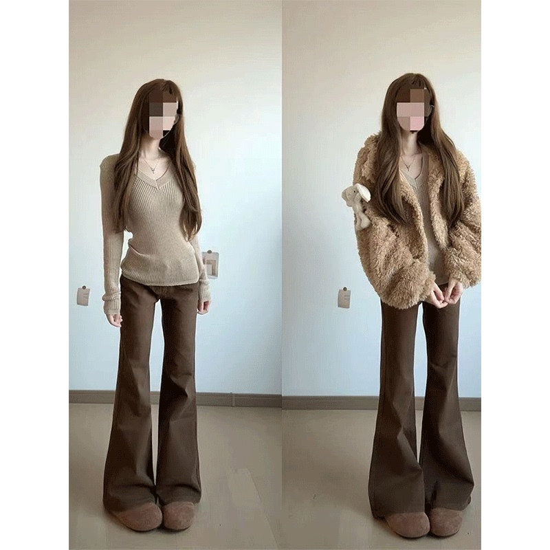 Women's Autumn Outfit in American Hot Girl Style: a Complete Set of Long-Sleeved Knitwear and Flared Jeans Two-Piece Set