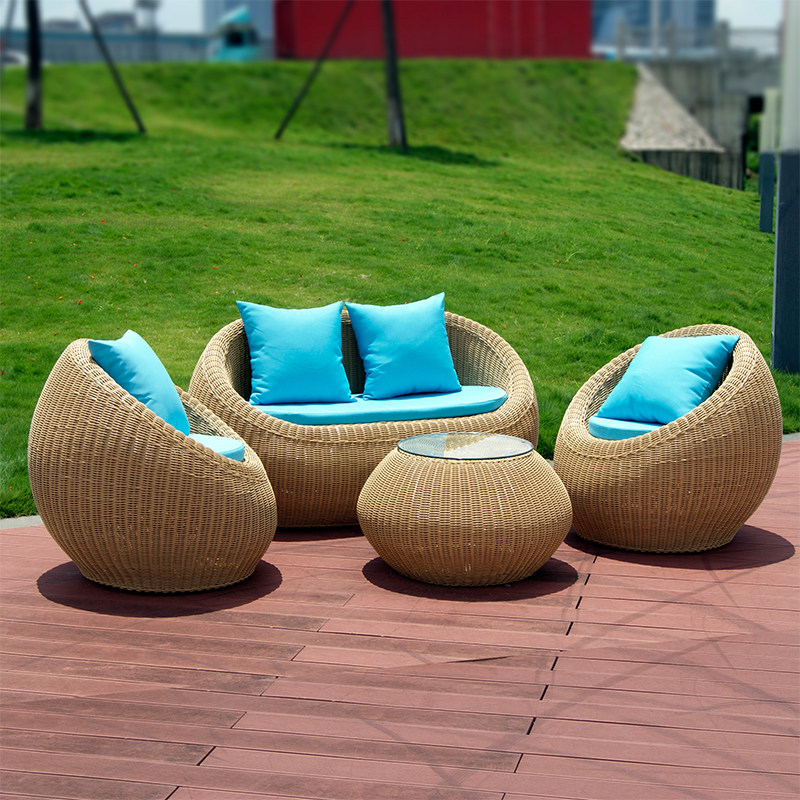 Outdoor rattan sofa combination balcony leisure rattan chair round small sofa outdoor garden waterproof rattan furniture