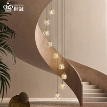 World Crown Stairway Light Rear Modern Light Lavish Villa Duplex LONG LINE PENDANT LAMP ATMOSPHERE HOLLOW ROTATING LOFT CRYSTAL LAMP