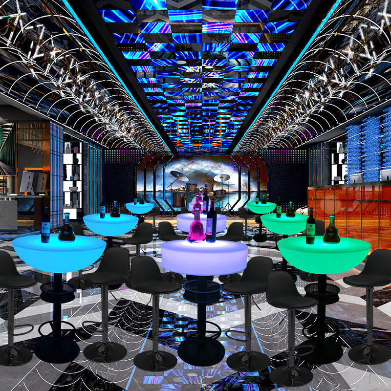 LED Creativity Luminous Table Outdoor Bar Table KTV Nightclub Simple Round High Foot Chicken Tail Table Casual Tea Table