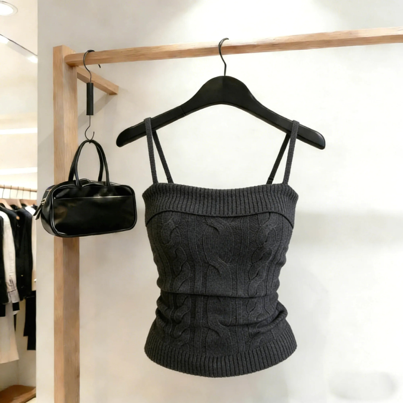 Layering Essential! High-End Cable Knit Camisole for Women, Tube Top, Slim Fit, Versatile, Fashionable and Sexy Top