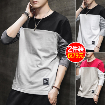 Long-sleeved t-shirt mens spring and autumn 2020 new trend pure cotton t-shirt loose top clothing trend brand sweater mens clothing