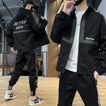 Jacket mens suit spring and autumn Korean version of the trend ins Joker tooling Tide brand jacket mens set with handsome