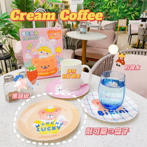 milkjoy bear melamine tray cute cartoon round cake plate dessert decoration plate ins Wind props