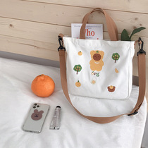 New Embroidery Bear Shoulder Bag Bag Female Cute Japanese Handheld shoulder bag Student Backpack Bag with Zipper