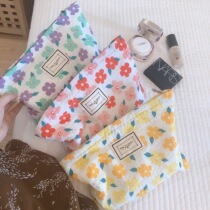 Small Fresh Makeup Bag Summer Romantic Flowers Hand Grab Bag Zipped Cotton Fabric Cosmetics Cashier Bag Travel Wash Bag