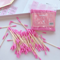 Pink girl heart cute cotton swab stick double-headed bamboo cotton swab 100 disposable makeup remover cotton swab cotton ball stick