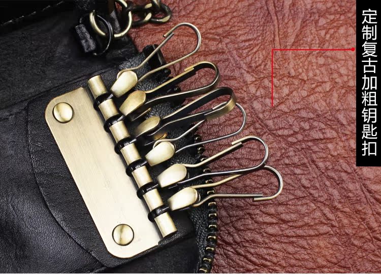 Túi khóa nam công suất lớn bằng da retro dây kéo lưu trữ khóa thắt lưng treo xe da khóa đồng xu ví thủy triều - Trường hợp chính túi đựng chìa khóa xe