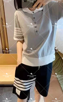 thom browne21 lovers TB short sleeve open collar Four-bar Academy Wind Huffaw striped 100 lap T-shirt