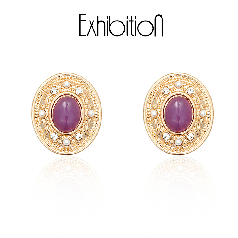 Design Sensation Small Crowdcourt Vintage Palace Wind Advanced Senses Style Harbor Wind Round Earrings Earclip Vintage Earshot