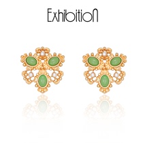 Senior sense niche Emerald Palace earrings earrings ear clip earrings without ear hole female retro temperament French earrings