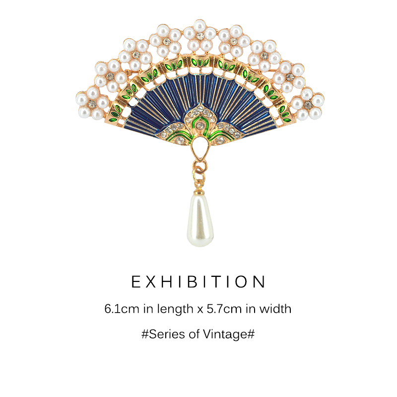 ExhibitioN Vintage fan-shaped brooch High-end femininity luxury atmosphere Pearl corsage badge Clothes accessories