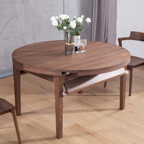 Solid wood round table Dining table Black walnut small household multi-functional deformation telescopic dining table Pull-out folding household dining table