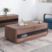 Solid wood tea table black walnut wood tea table modern minimalist rectangular tea table small family dining room tea table glass light belt