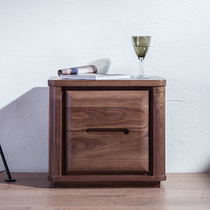 Zobilin black walnut bedside cabinet Modern simple bedroom bedside table Wooden handle bedside solid wood square corner