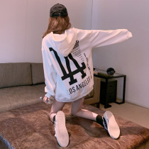 Tide brand white hooded sweater women 2021 New Korean version of long letter Joker loose bf long sleeve shirt