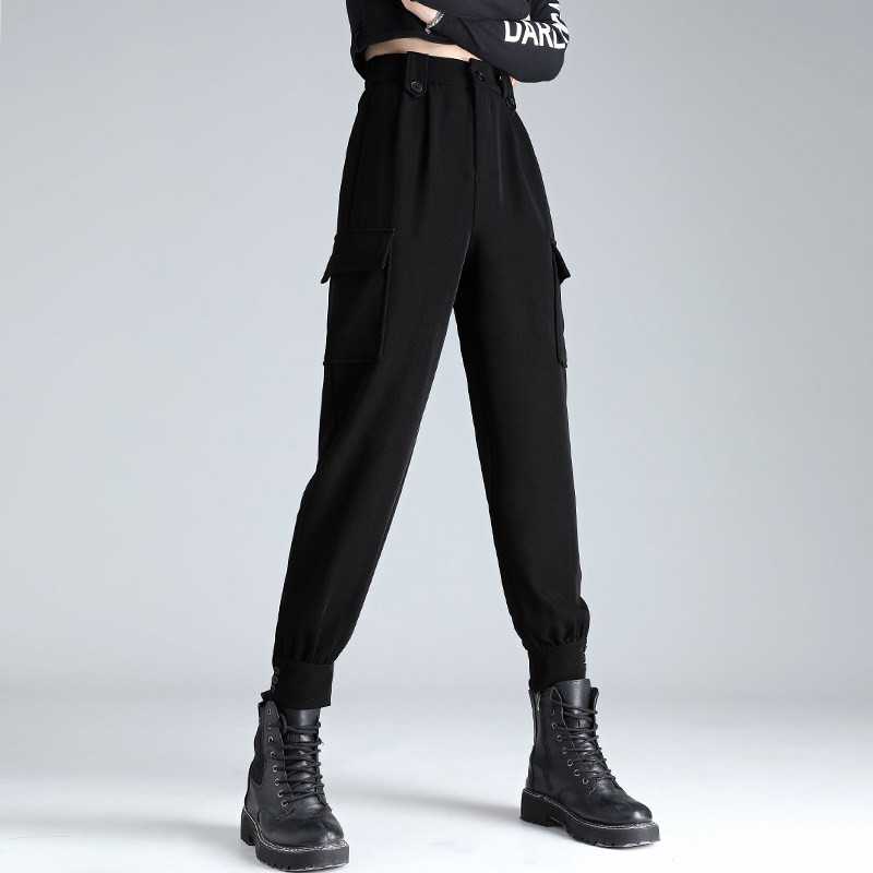 Tide Cards High Waist Display Slim Fit Pants Woman 2021 Autumn Winter New Korean version 90% Harun pants bunches Casual Sports Pants