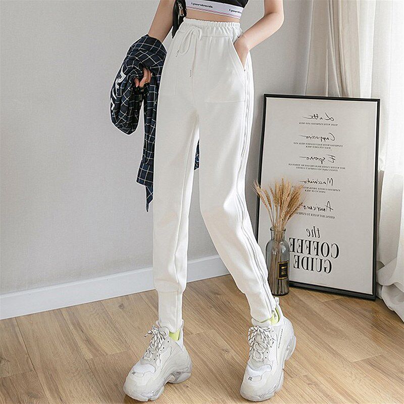 Tide 2021 new autumn winter Harley pants female loose beam pants Korean casual pants high waist rod pants
