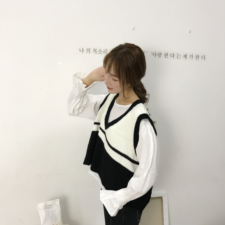 Mùa xuân và mùa đông chic áo sơ mi lỏng lẻo + áo len không tay ngắn vest vest bf thủy triều nữ phù hợp với áo hai dây áo kiểu nữ cao cấp