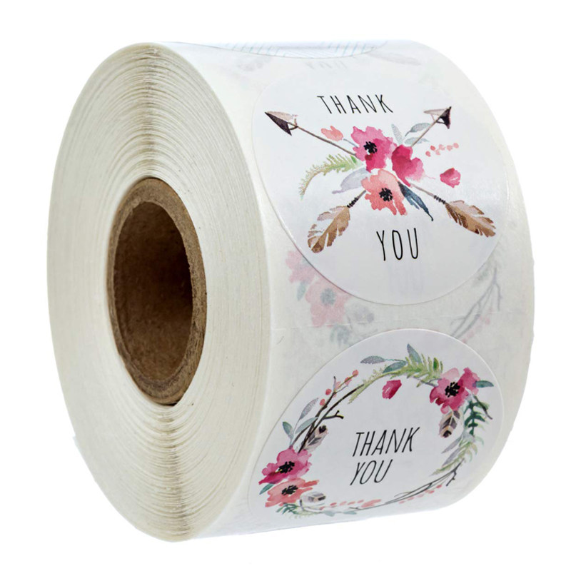 500 stickers Pink flowers thank you stickers Gift box packaging Decorative stickers Sealing labels