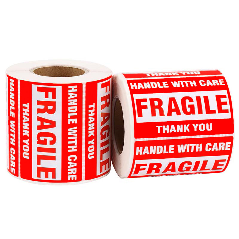 500 rolls of red fragile label stickers Carefully take the warning packaging lightly and transport the stickers