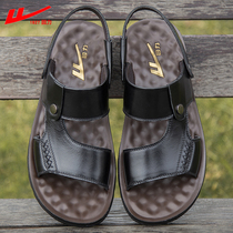 Baili sandals men summer new leisure leather soft solid wear men anti-slip beach sandals dual use cow skin