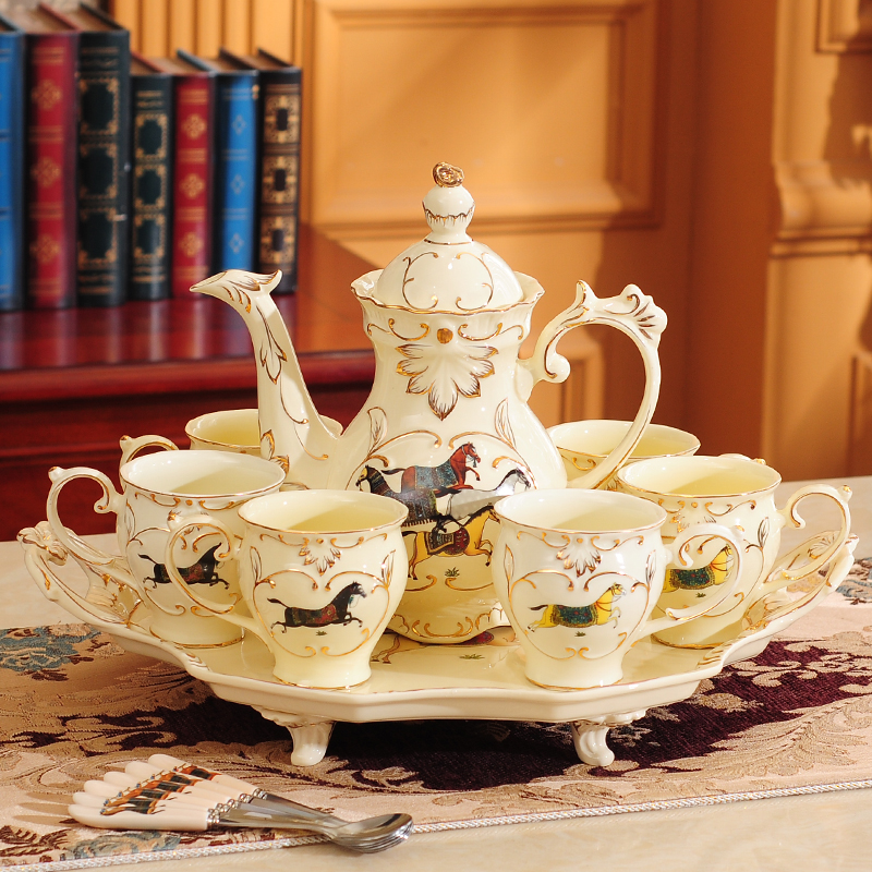 European-style water cup teapot set household living room water Cup ceramic tea set Coffee Cup coffee set whole tray
