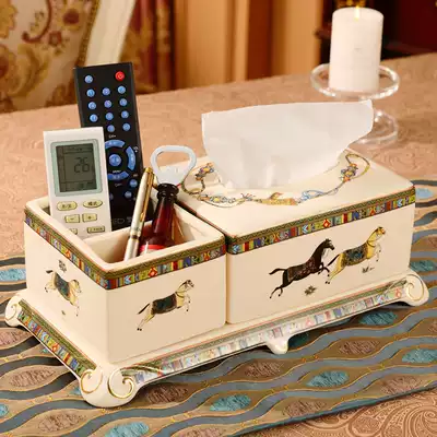 European multifunctional ceramic tissue box sanitary carton creative napkin carton box living room coffee table remote control storage box rack