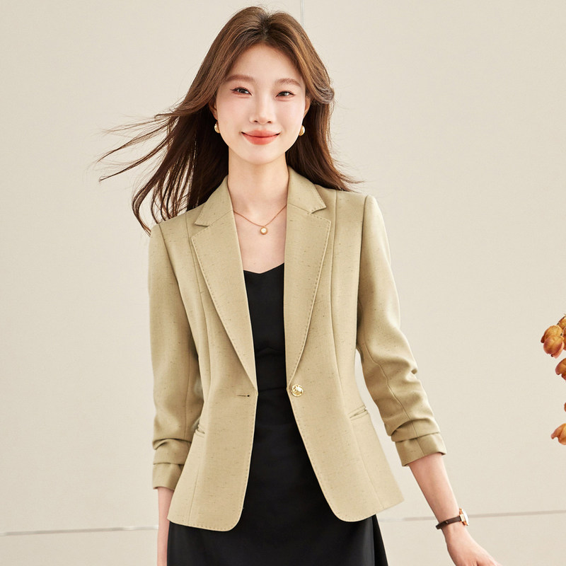 Khaki Blazer for Women 2026 New Style Business Slim Fit Commuter Professional Wear for Petite Figures Outerwear Suit Jacket