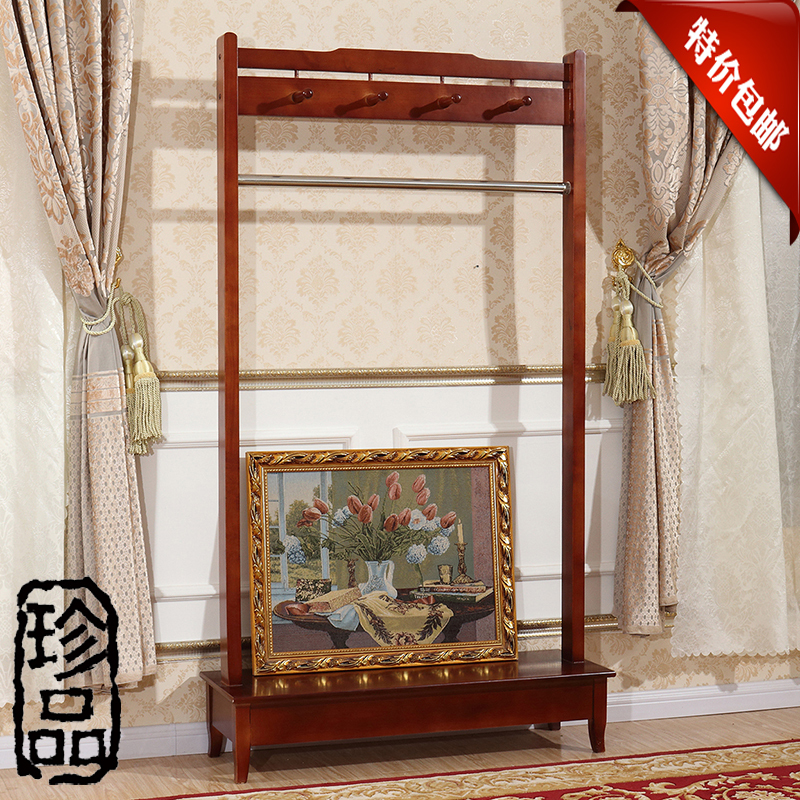 Solid Wood Modern Chinese-Style Hotel Guest Room Living Room Office Simple Floor-Standing Coat Rack Multi-Functional