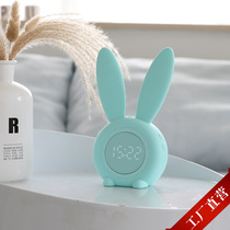 Cross Border New Products Cute Rabbit Alarm Clock Multifunction Temperature Display Charging Headboard Bulimia alarm clock with voice-controlled small night light