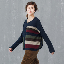 Cotton Knitted Sweater Long Sleeve Sweater Female Sqin Exceptional Style Vintage Size 2021 Autumn and Winter New