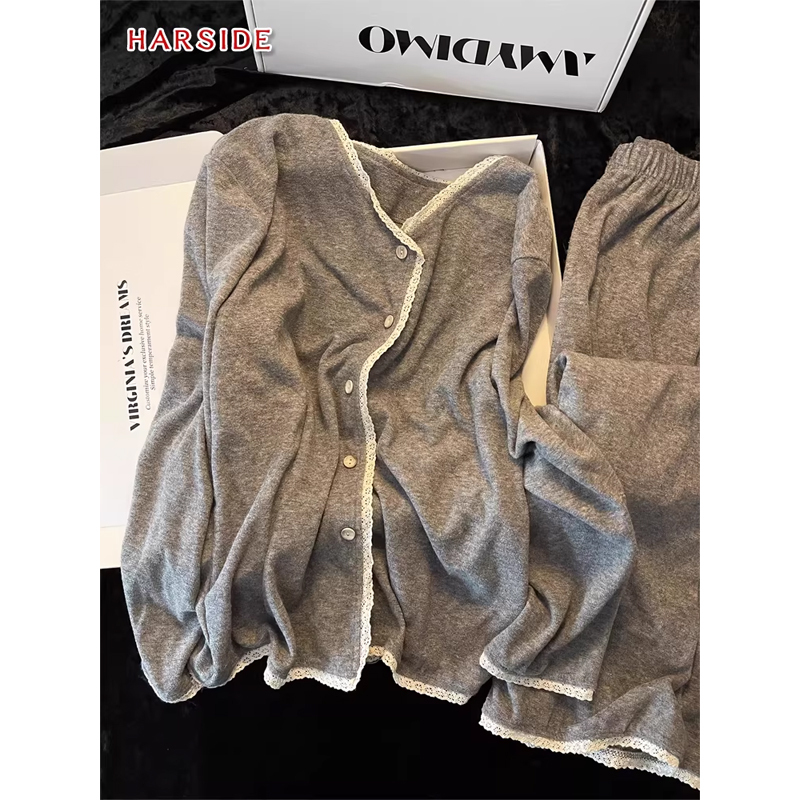 Victoria Pure Cotton Pajamas for Women, Spring and Summer Casual Style, French Sweet Style, Lace Long-Sleeved Trousers, Home Wear