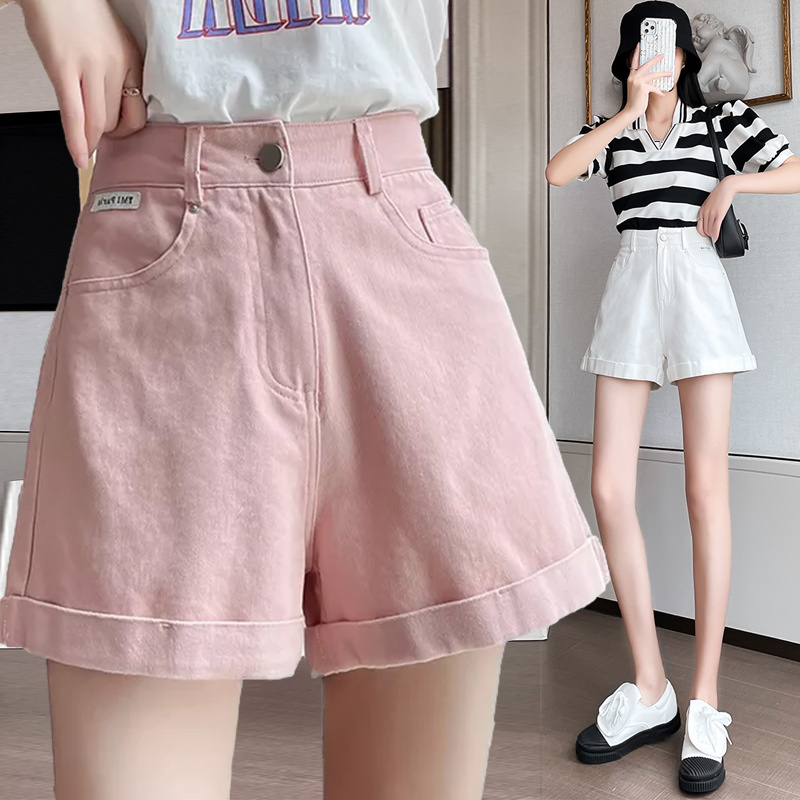Pink Denim Shorts 2026 New Summer Style ins Trendy Thin High-Waisted Casual Wide-Leg Hot Pants for Petite Women