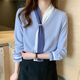 Professional shirt female spring retro design sense suit collar tie chiffon long sleeve foreign style bottoming shirt top