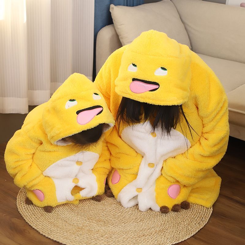 Little Milk Dragon Cartoon Two-Piece Pajamas Children's Robe Thickened Autumn and Winter Boys and Girls Cute and Funny Homewear Set