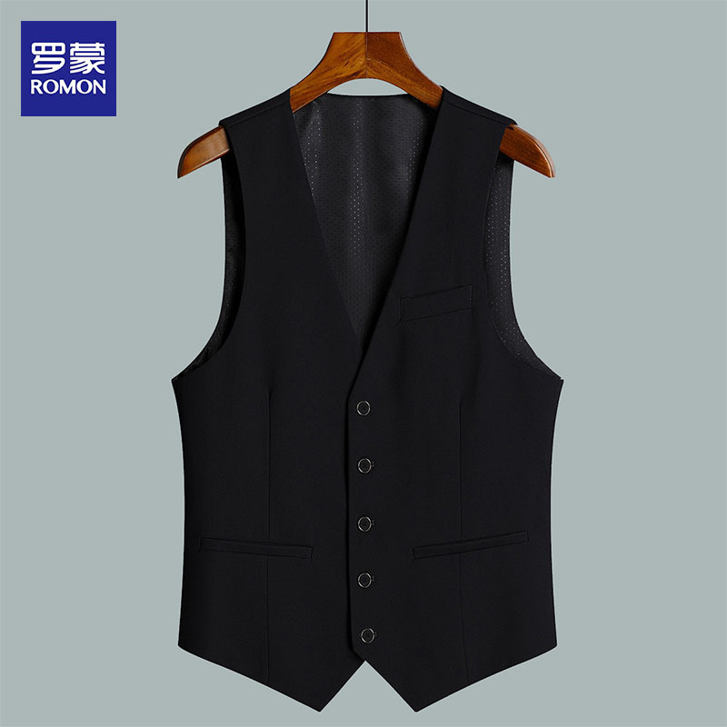 Romon Men's Suit Vest Groomsmen Brother Outfit Group Uniform Vest Wedding Wedding Dress Black Suit Vest Men