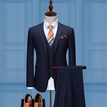 Romon Business Western suit Mens Korean version Bodybuilding Banquet Groom Wedding Gown Wedding Gown Young Mens Suit Three Sets