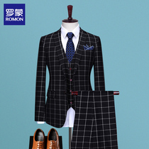 Romont Business Casual Youth Mens Sey Suit Mens Han Version S-up Banquet Suits to Work Career Positive Dress Man