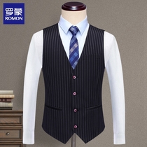 Romon suit vest men young gentleman Korean slim vest best man Brother Group striped suit horse clip male