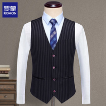 Romon Business Fashion Mens Suit Young Gentleman Best Man Suit Korean Slim Striped Vest