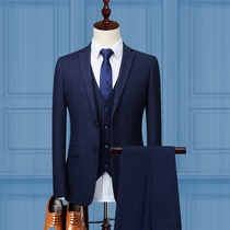 Romon business fashion mens suit three-piece Korean slim striped suit mens suit young gentleman suit