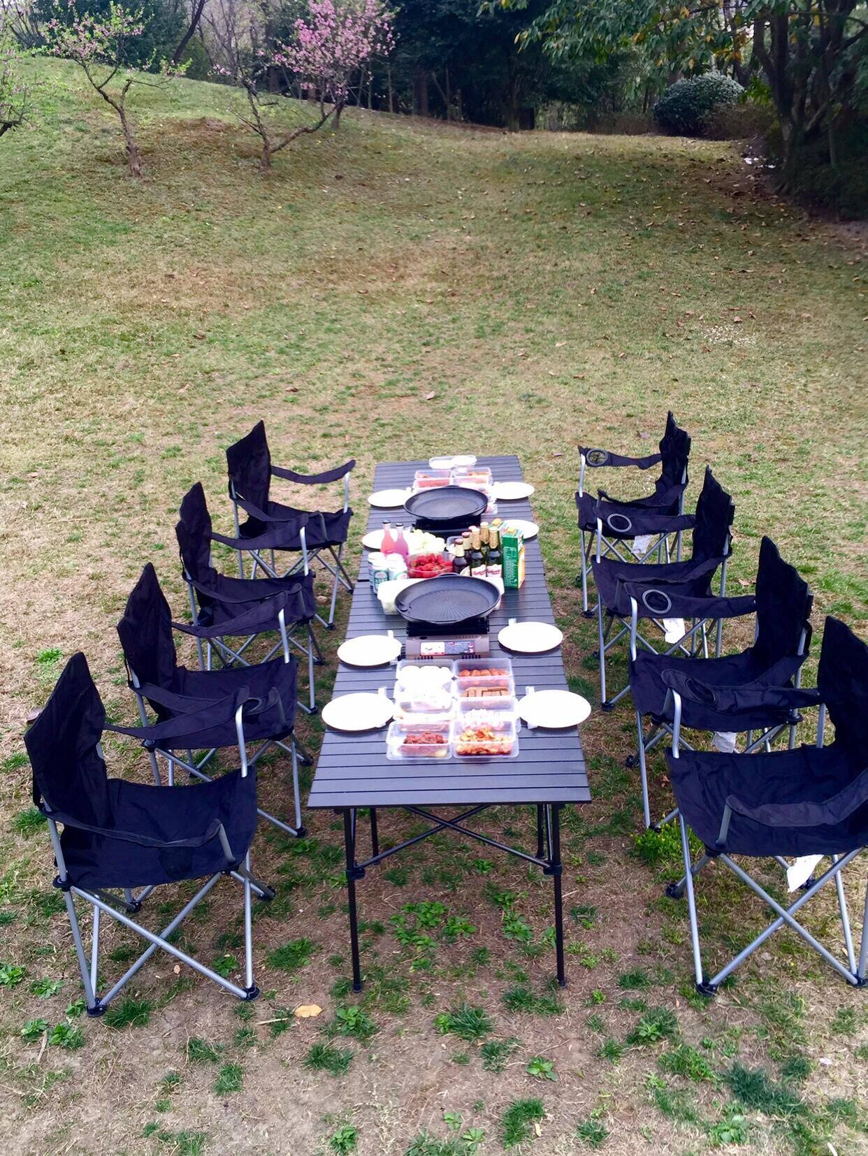 Outdoor Folding Table And Chairs Suit Portable Aluminum Alloy Table And Chairs Wild Camping Barbecue Self-Driving Picnic Big Table And Chairs Combination