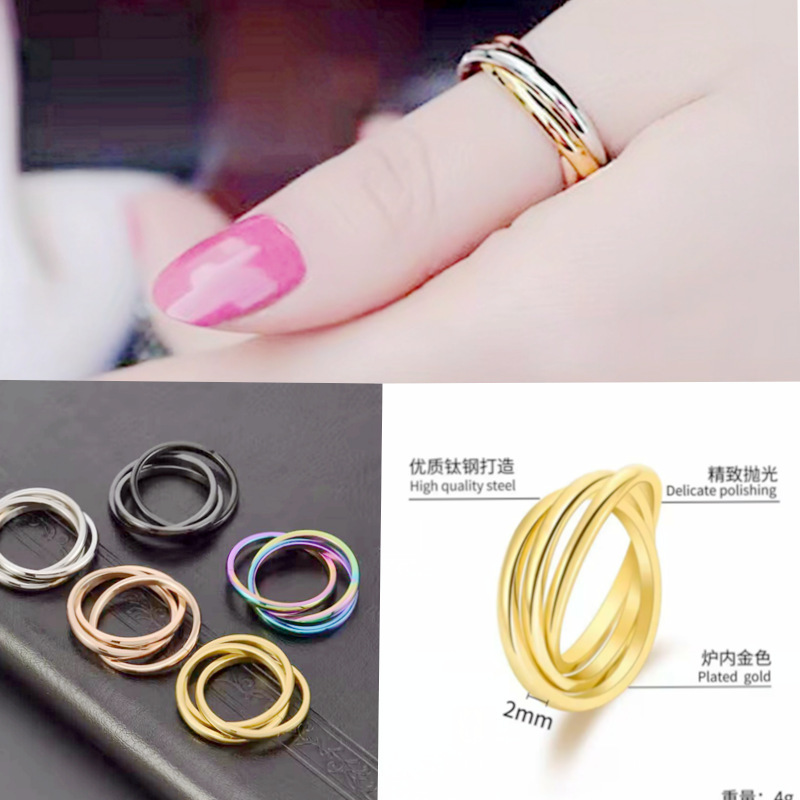 Light Luxury Minimalist Titanium Steel Ring for Women, Three Lives Three Worlds Couple Ring, Cross-Border European and American Amazon Hot-Selling Jewelry