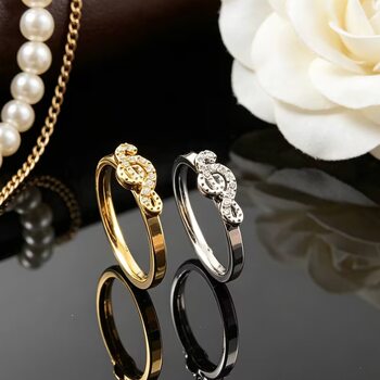 Cross-border new popular design musical note diamond stainless steel ring personality temperament fashion couple ring hand jewelry